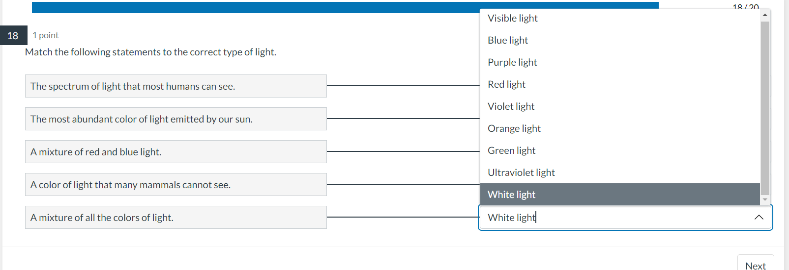 Solved 18 1 point Visible light Match the following