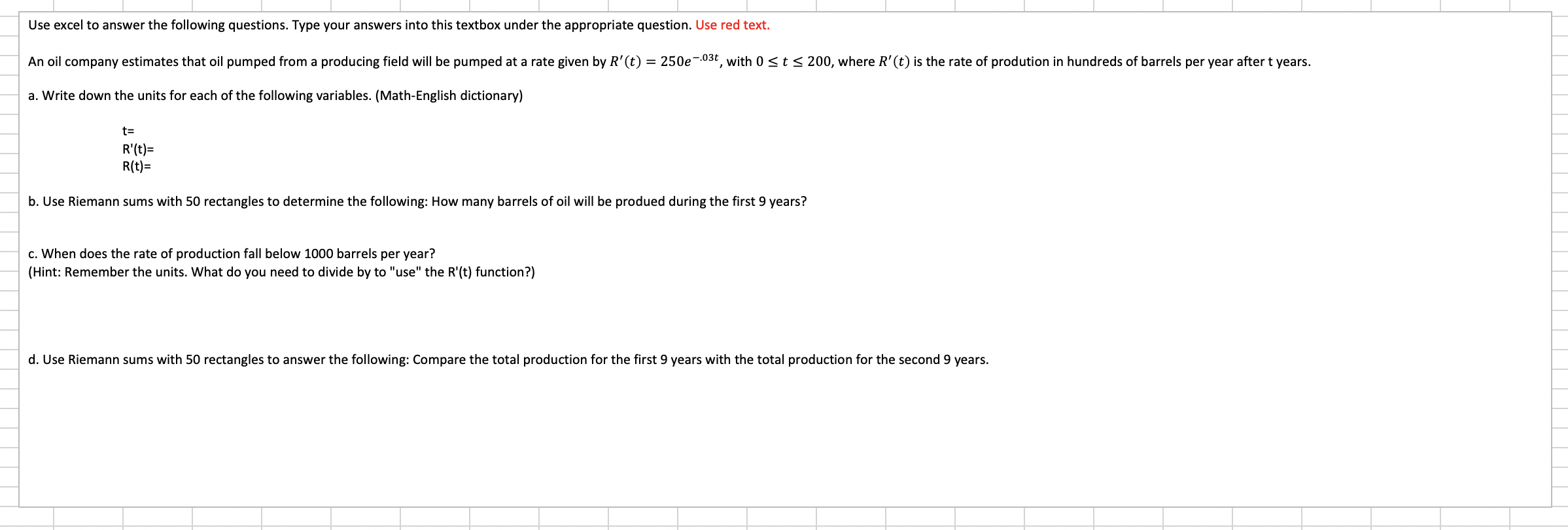 Solved Use excel to answer the following questions. Type | Chegg.com