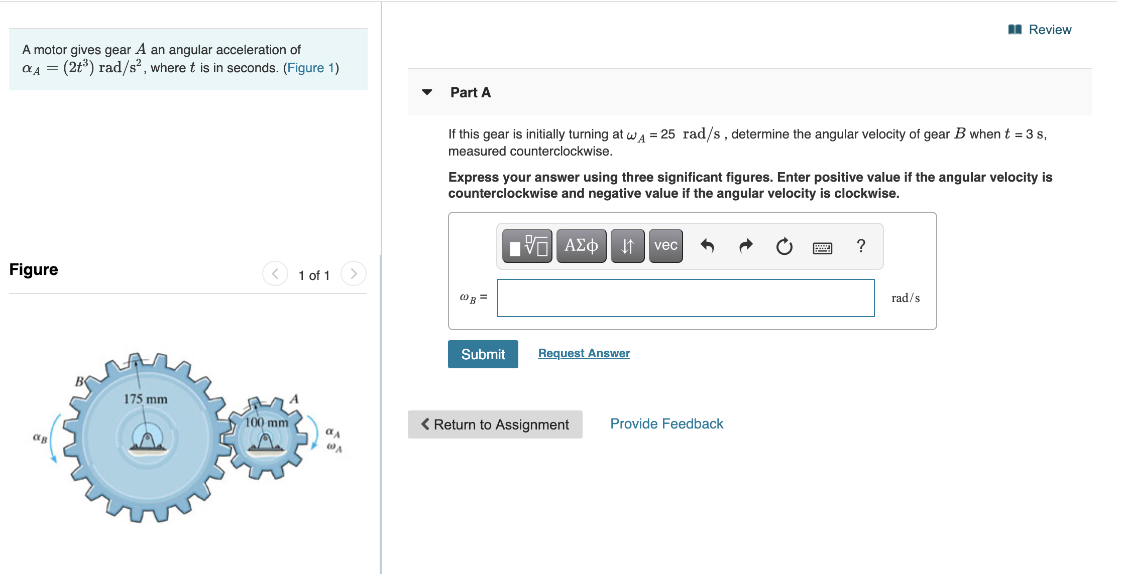 Solved 1 Review A motor gives gear A an angular acceleration | Chegg.com
