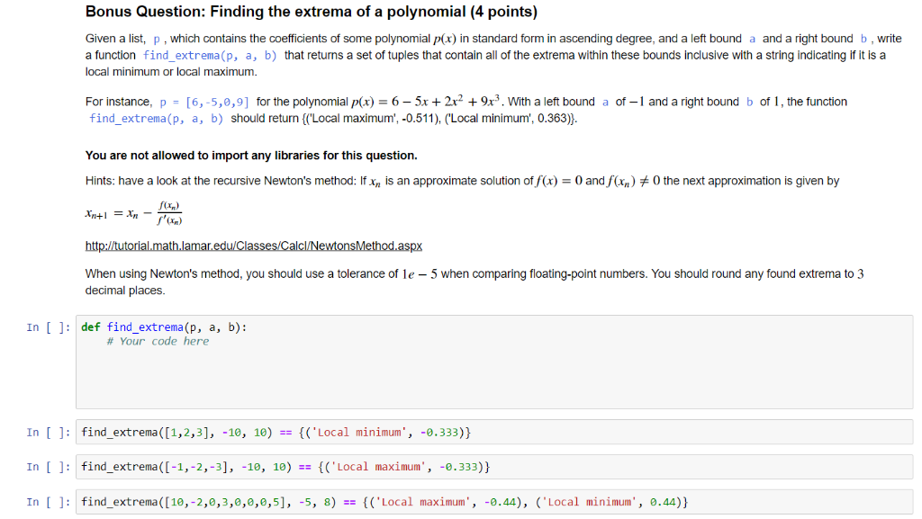 Solved Bonus Question: Finding the extrema of a polynomial | Chegg.com