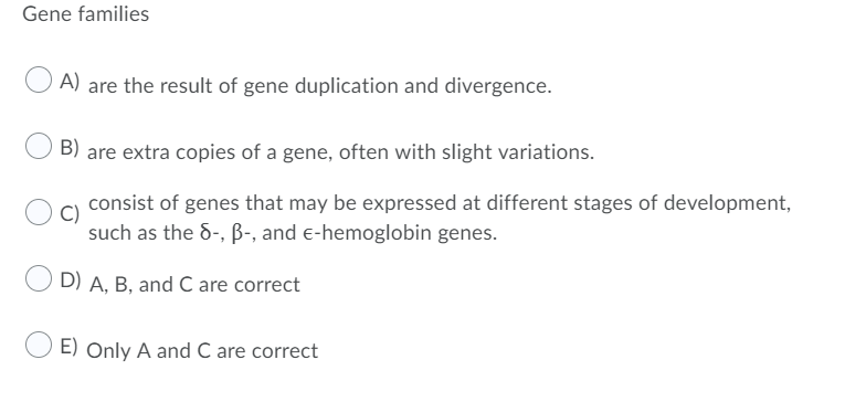 Solved Gene families O A) are the result of gene duplication | Chegg.com