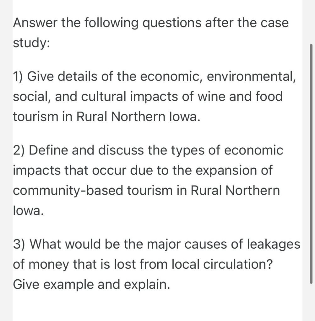 tourism case study questions