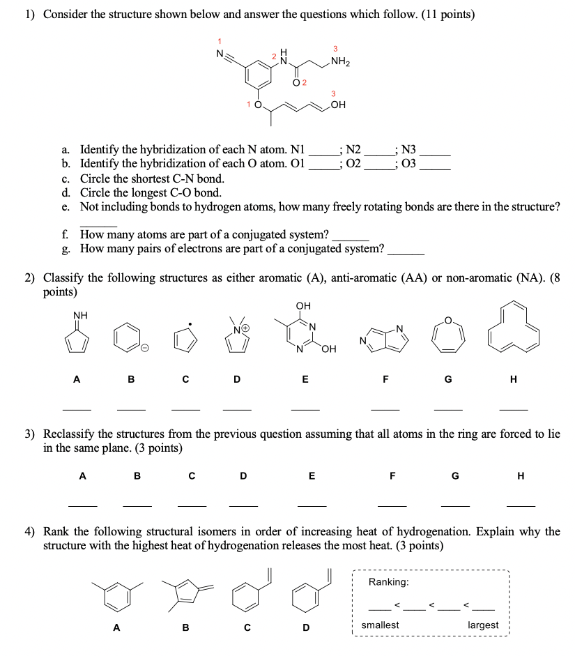 Solved 1) Consider the structure shown below and answer the | Chegg.com