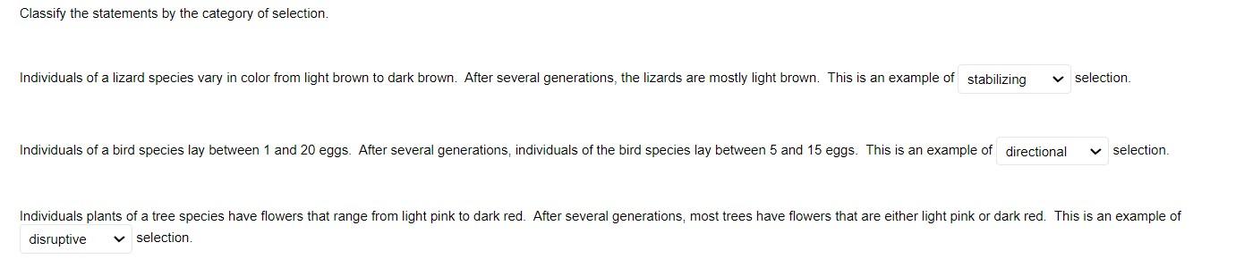 Solved Classify the statements by the category of selection. | Chegg.com