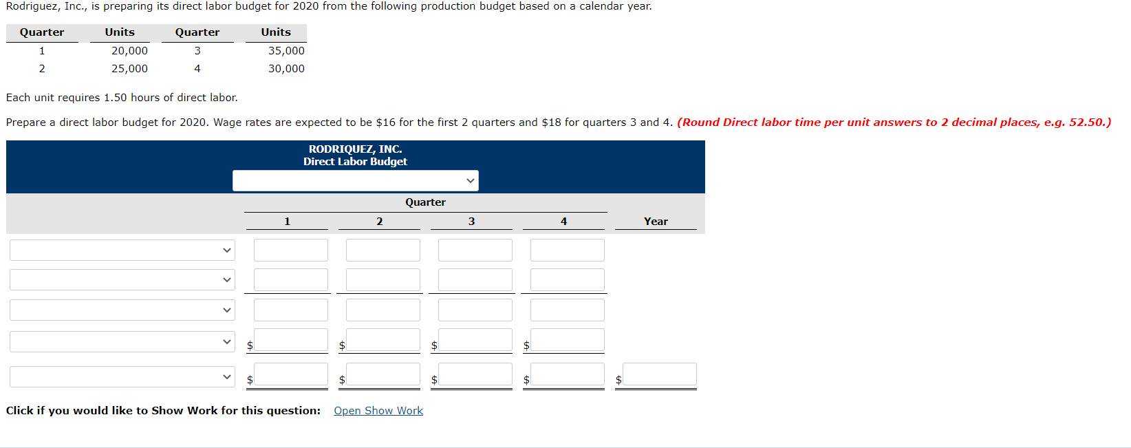 Solved Rodriguez Inc Is Preparing Its Direct Labor Budget Chegg Com