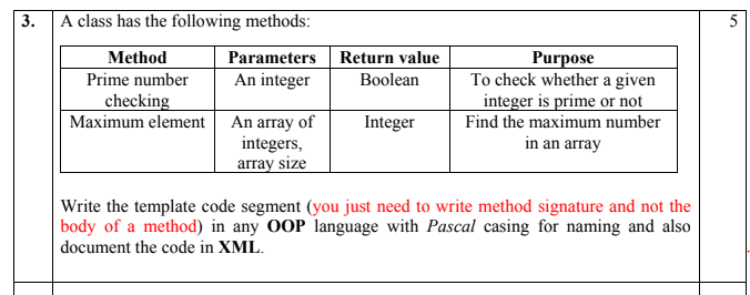 Solved 3. 5 Return value Boolean A class has the following | Chegg.com