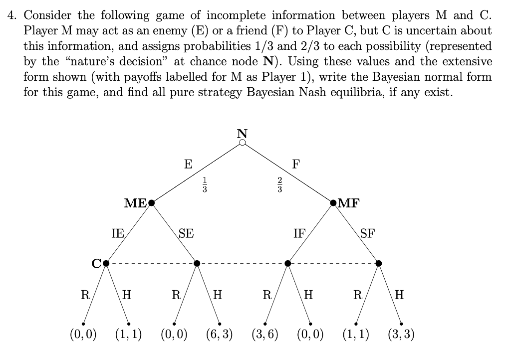 4. Consider the following game of incomplete | Chegg.com