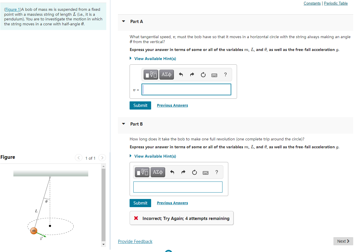 Solved Constants Periodic Table (Figure 1A bob of mass m is | Chegg.com