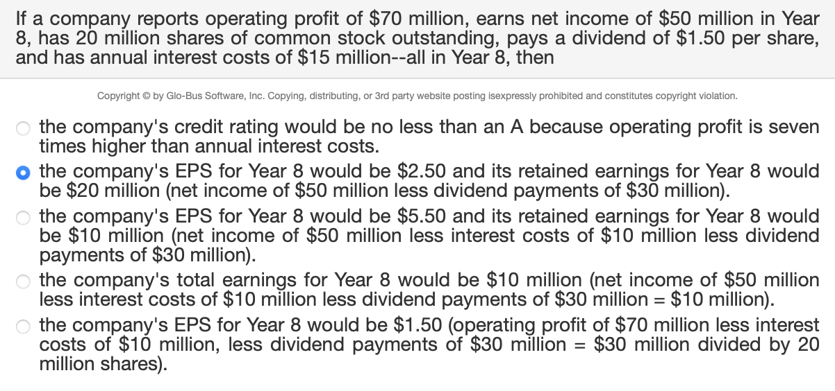 Solved If A Company Reports Operating Profit Of $70 Million, | Chegg.com