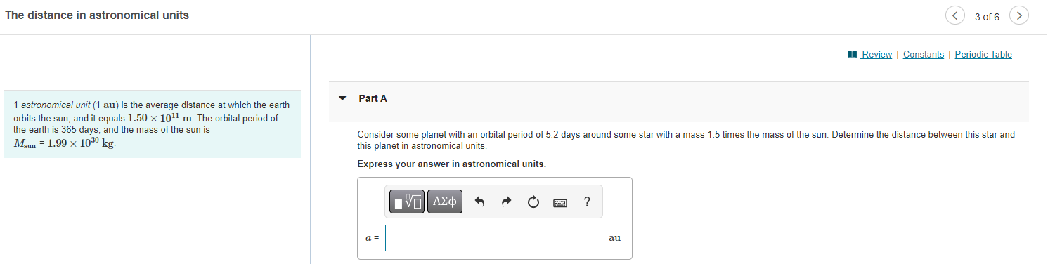 Solved The Distance In Astronomical Units 3 Of 6 1 Chegg