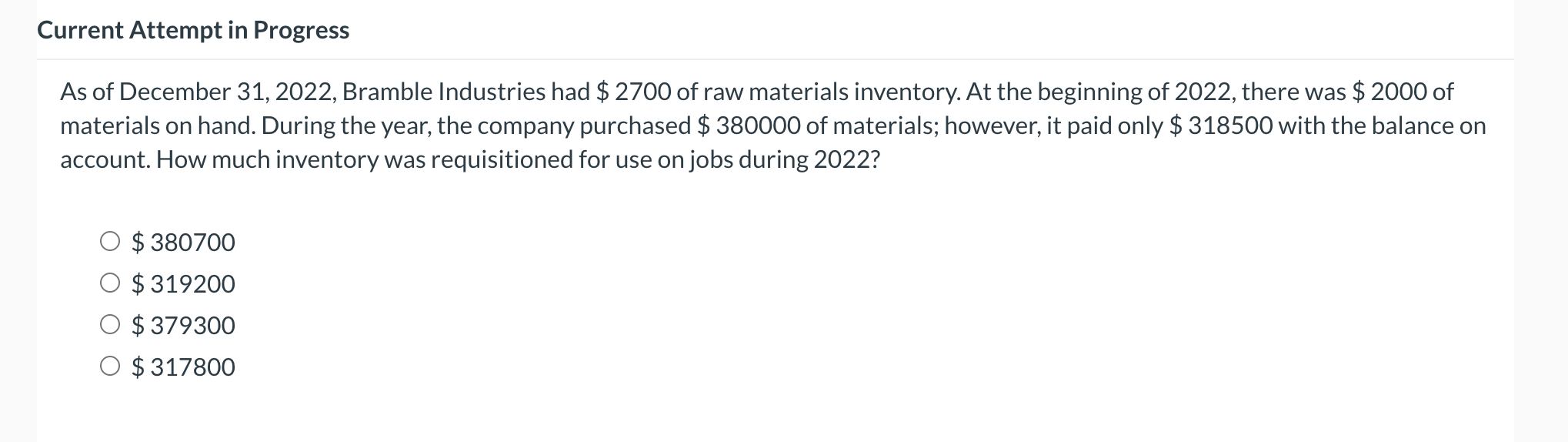 Solved Current Attempt In Progress As Of December 31, 2022, | Chegg.com