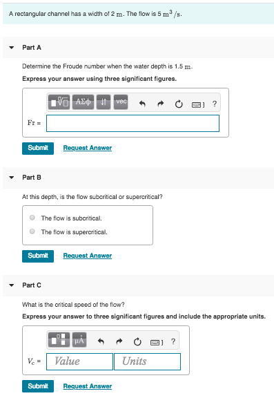 Solved A rectangular channel has a width of 2 m. The flow is | Chegg.com