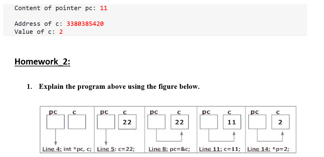 Solved Content of pointer pc: 11 Address of c: 3380385420 | Chegg.com