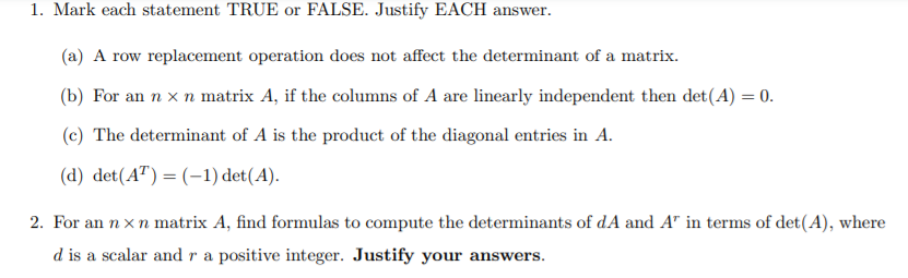 Solved 1. Mark each statement TRUE or FALSE. Justify EACH Chegg