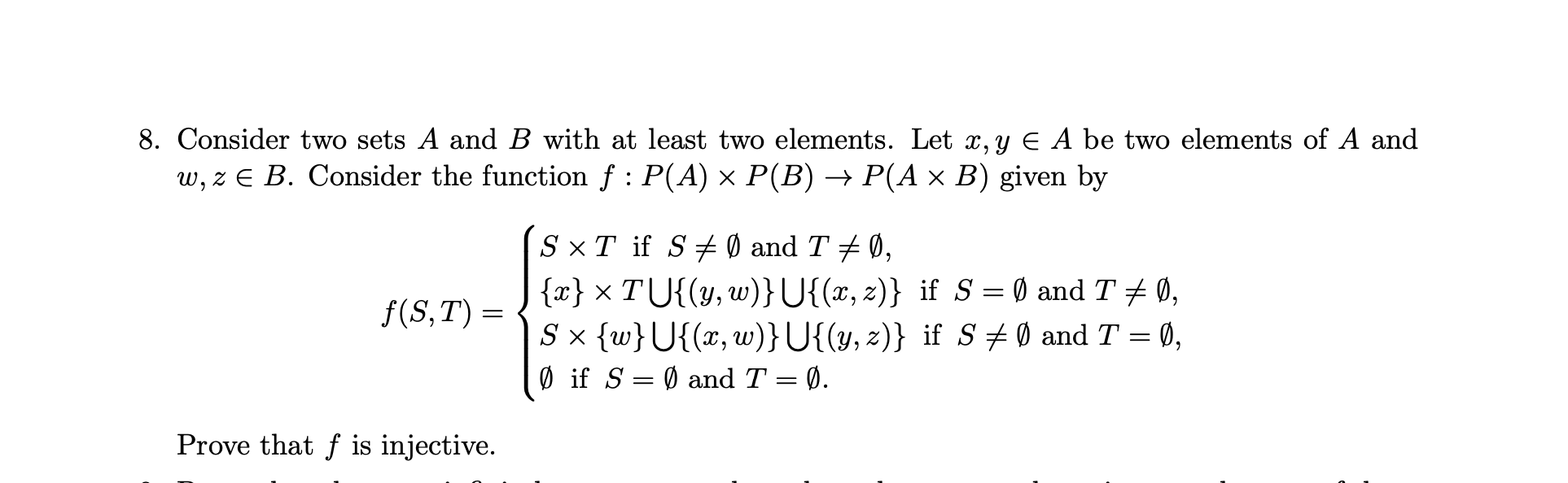 Solved 8. Consider Two Sets A And B With At Least Two | Chegg.com