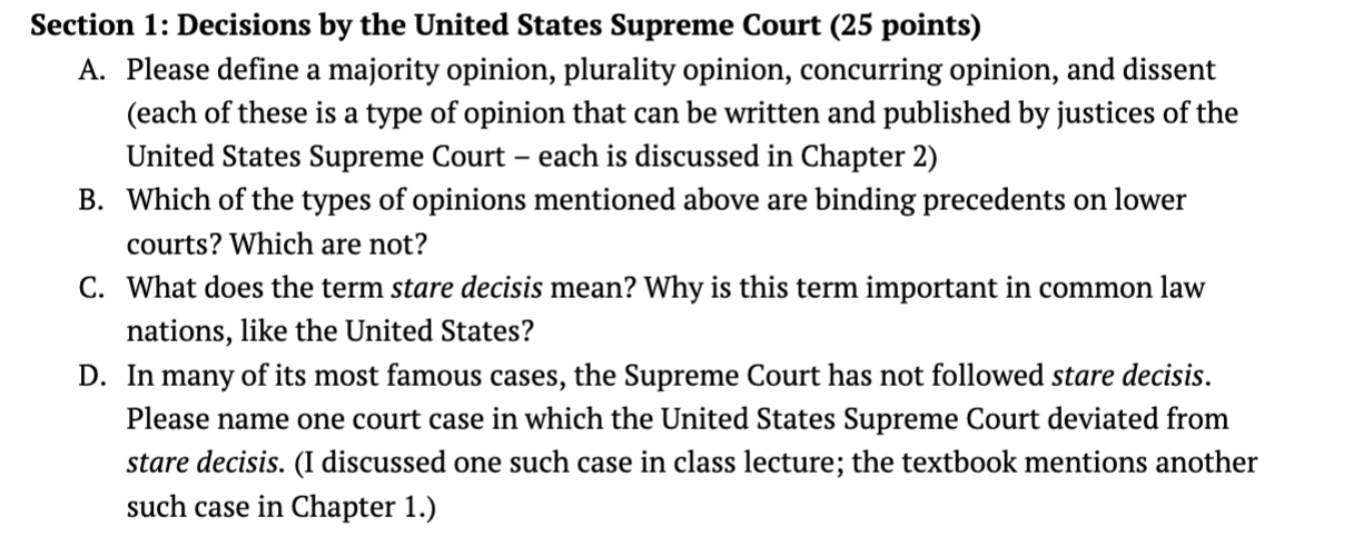 Solved Section 1 Decisions by the United States Supreme Chegg