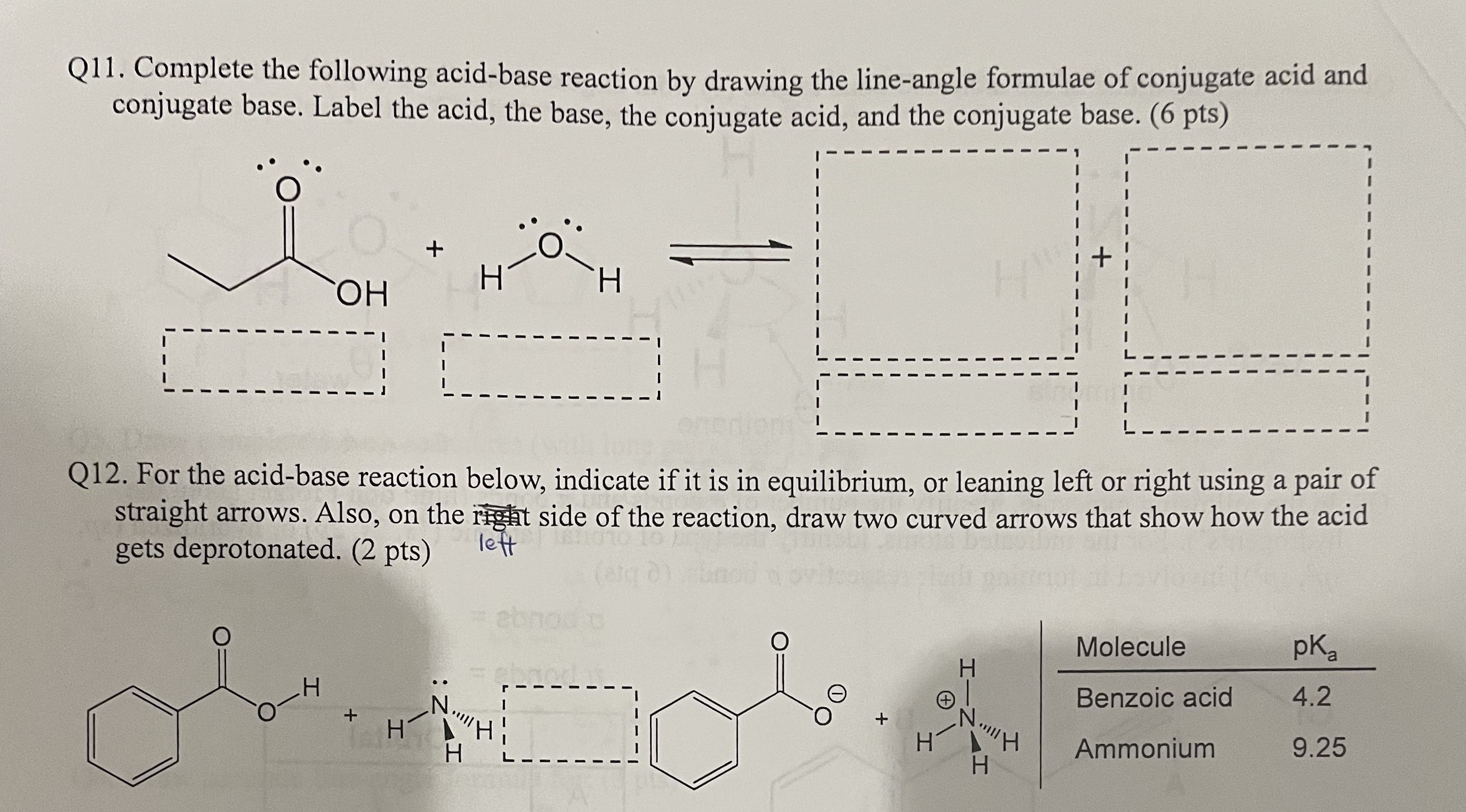Solved Q11. Complete the following acid-base reaction by | Chegg.com