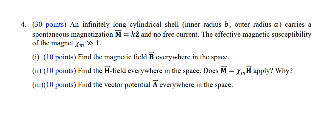 Solved 4 30 Points An Infinitely Long Cylindrical Shel Chegg Com