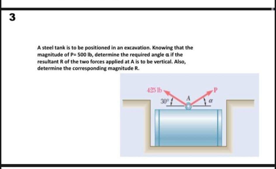Solved 3 A steel tank is to be positioned in an excavation. | Chegg.com