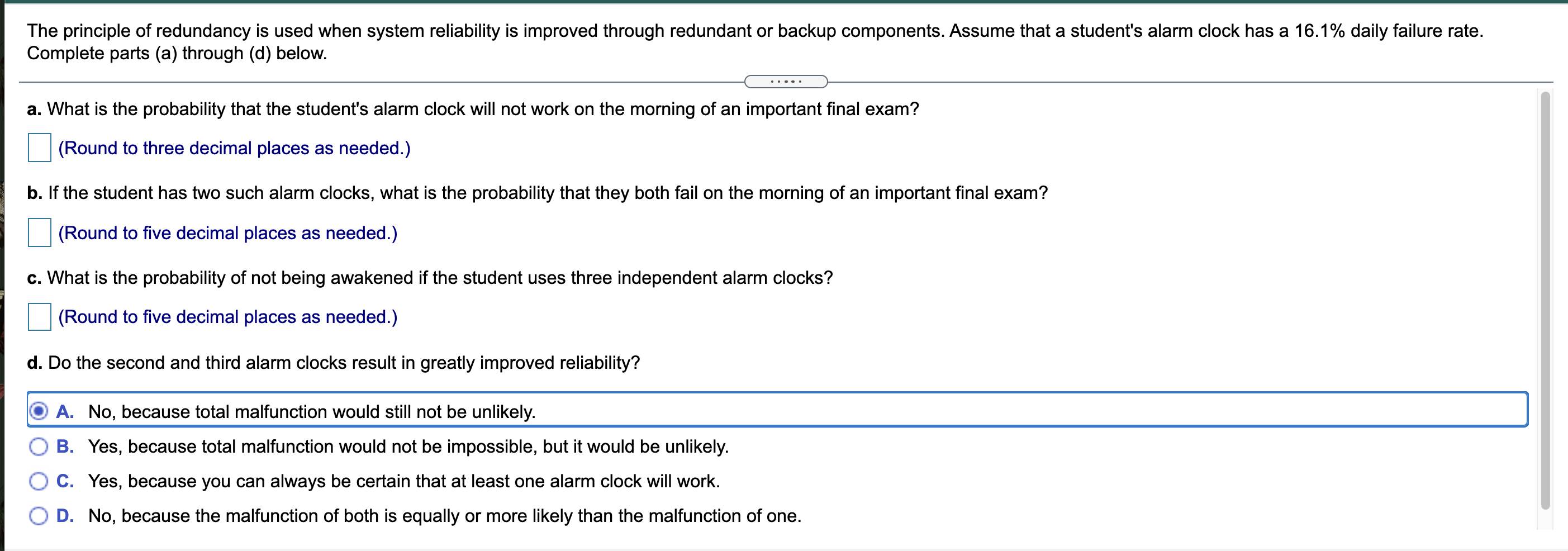 Solved The principle of redundancy is used when system | Chegg.com