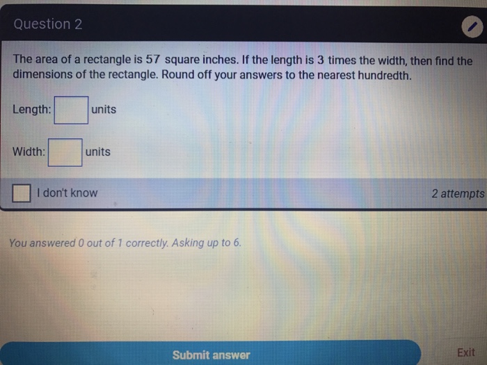 Solved The area of a rectangle is 57 square inches. If the | Chegg.com