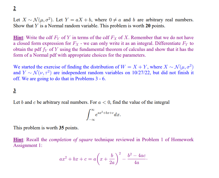 Solved Let X∼N(μ,σ2). Let Y=aX+b, Where 0 =a And B Are | Chegg.com