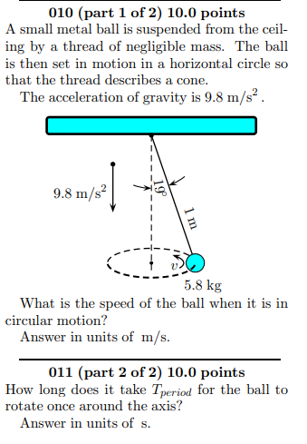 Solved 010 (part 1 of 2) 10.0 points A small metal ball is | Chegg.com