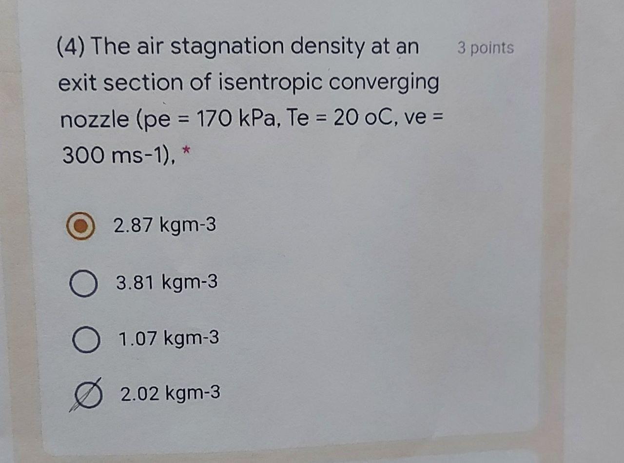 Solved 3 points (4) The air stagnation density at an exit