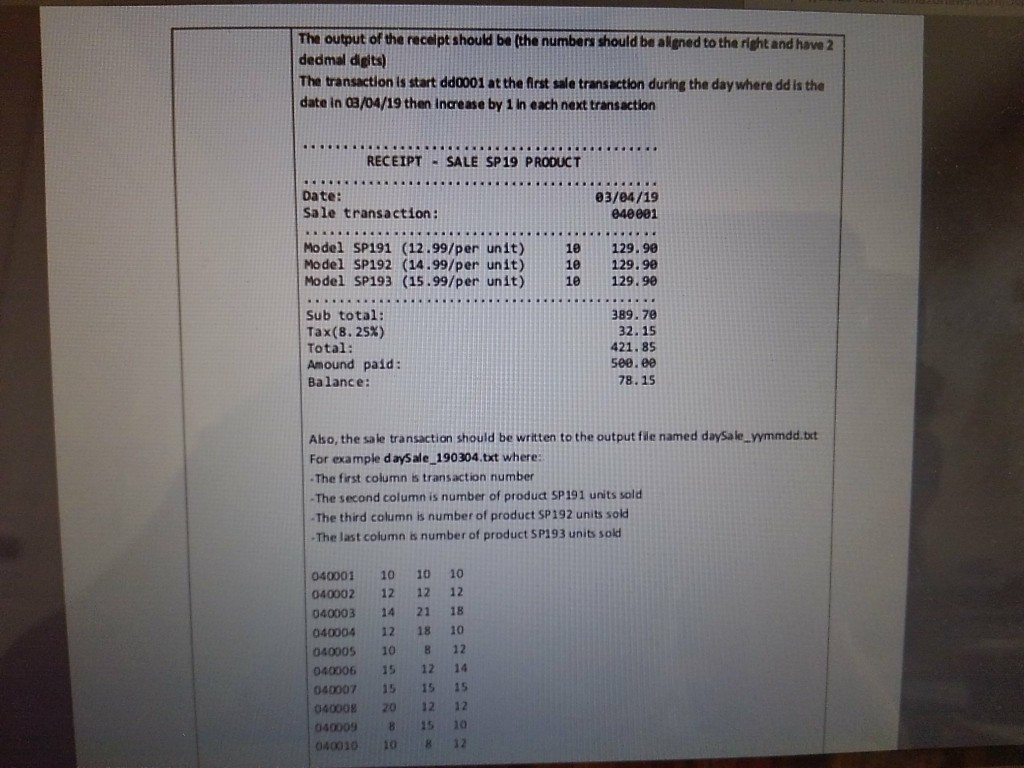 How can I get this output? it's a c++ receipt | Chegg.com