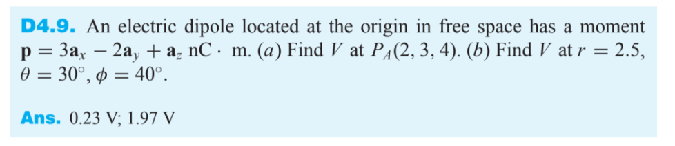 Solved D4.9. An electric dipole located at the origin in | Chegg.com