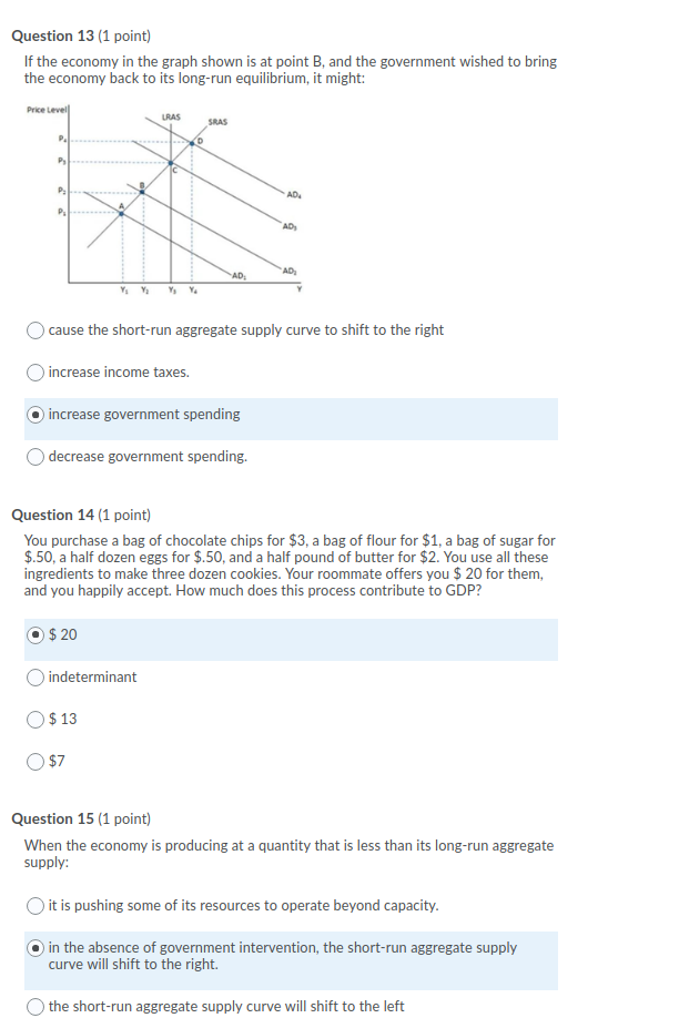 Solved Question 13 (1 point) If the economy in the graph | Chegg.com