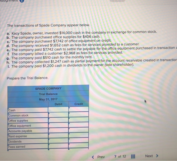 Solved the transactions of Spade Company appear below. Kacy