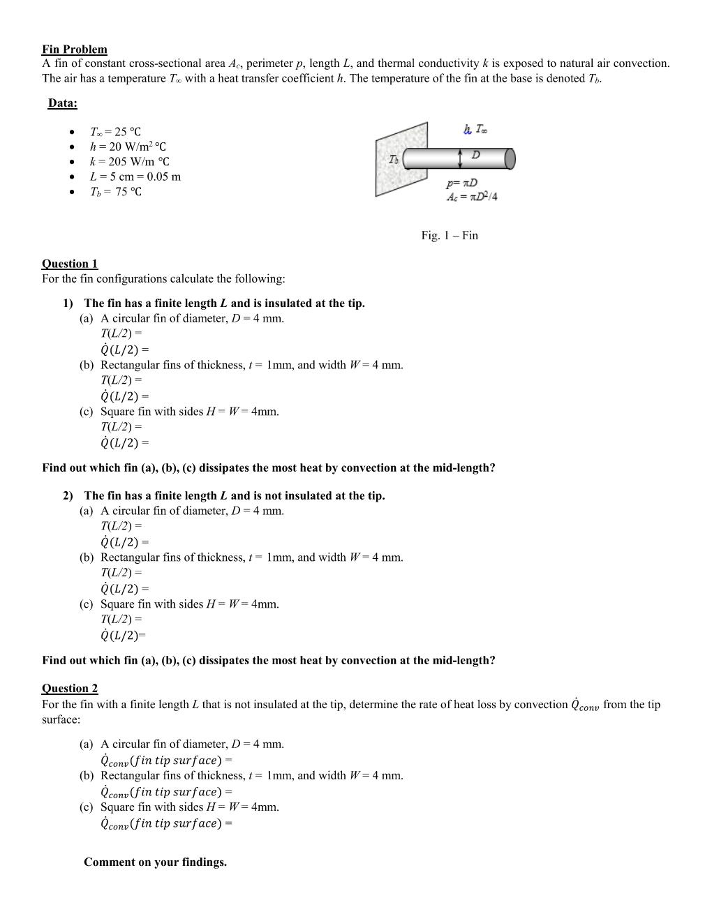 Solved Fin Problem A Fin Of Constant Cross-sectional Area 