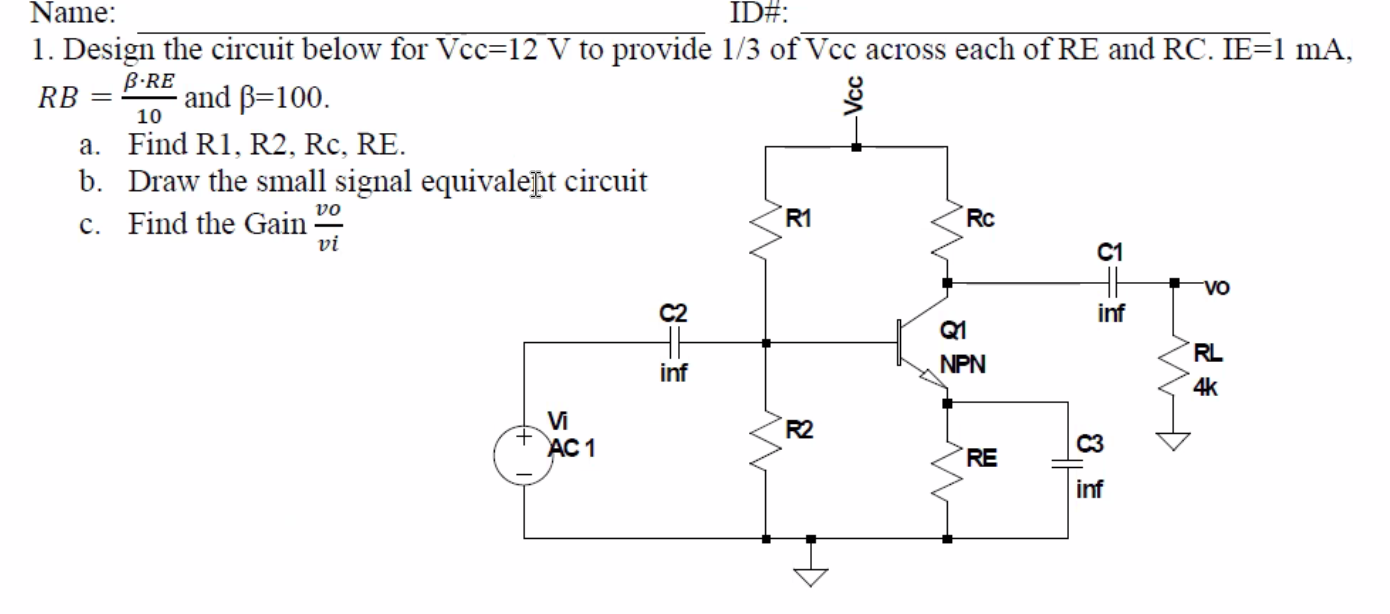 Solved BRE = Name: ID#: 1. Design the circuit below for | Chegg.com