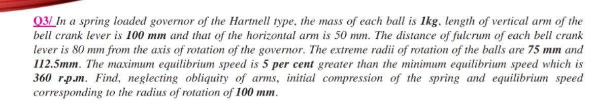 Solved Q3/In a spring loaded governor of the Hartnell type, | Chegg.com
