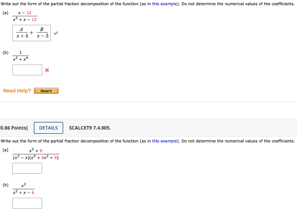 Solved Write out the form of the partial fraction | Chegg.com