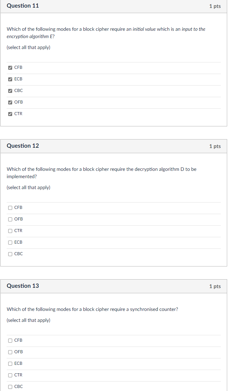 Solved Question 11 1 pts Which of the following modes for a | Chegg.com
