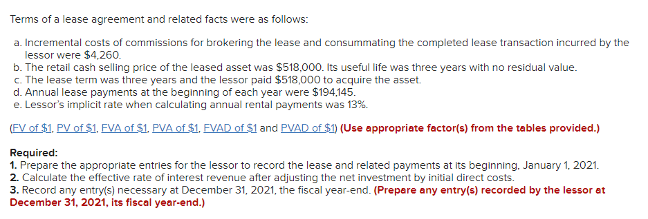 Solved Terms of a lease agreement and related facts were as | Chegg.com