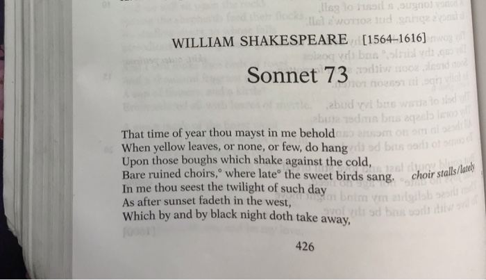 WILLIAM SHAKESPEARE [1564-1616] Sonnet 73 That Time | Chegg.com