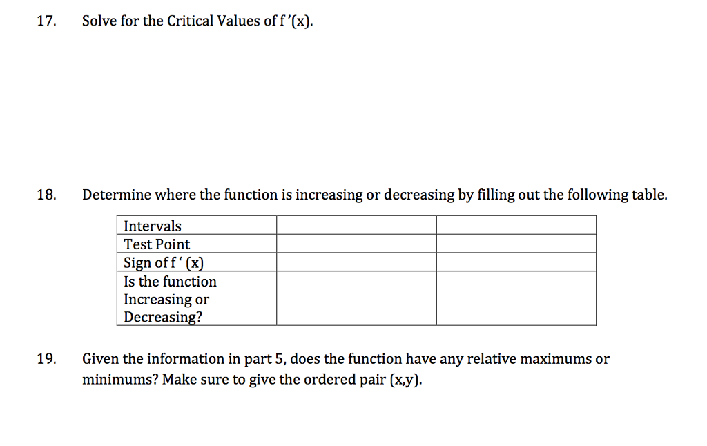 Solved 17. Solve for the Critical Values of f'(x) 18. | Chegg.com
