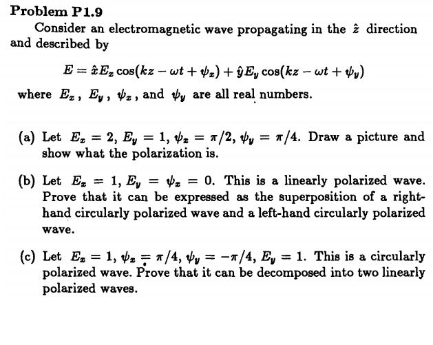 Solved Problem P1.9 Consider An Electromagnetic Wave | Chegg.com