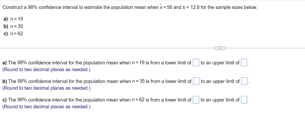 Solved Construct a 98% confidence interval to estimate the | Chegg.com