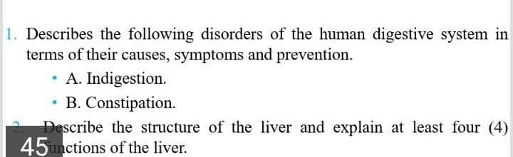 Solved 1. Describes the following disorders of the human | Chegg.com