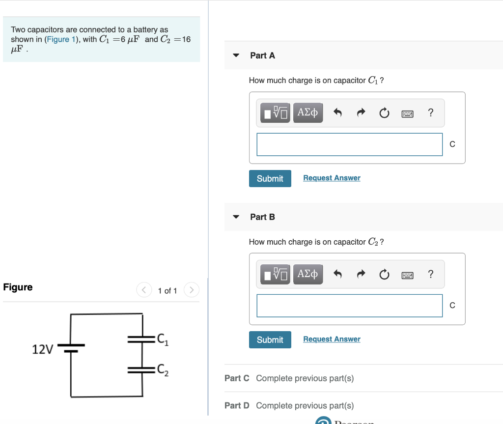 Solved Two capacitors are connected to a battery as shown in | Chegg.com