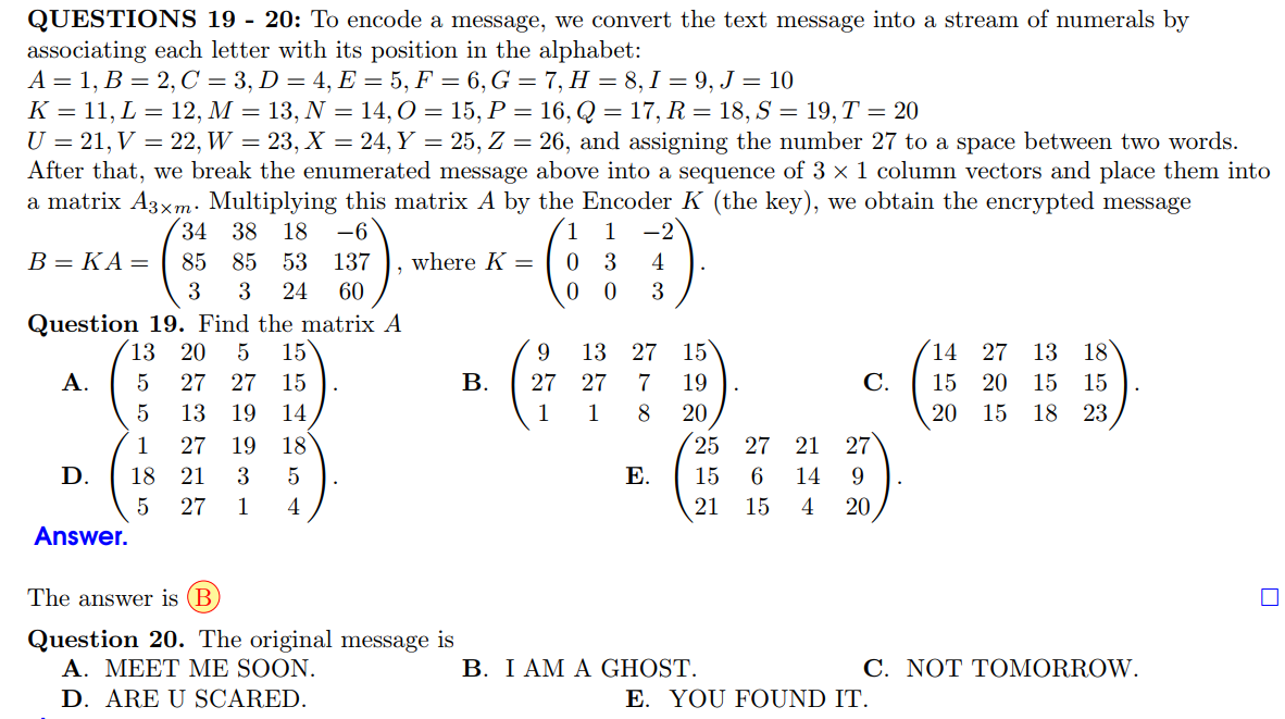 Solved QUESTIONS 19 - 20: To encode a message, we convert | Chegg.com