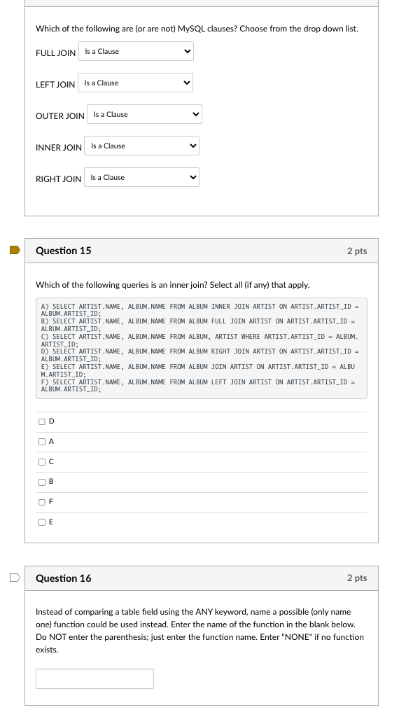 Which Of The Following Are (or Are Not) MySQL | Chegg.com