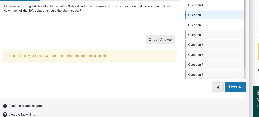 Solved A chemist is mixing a 40% salt solution with a 30% | Chegg.com