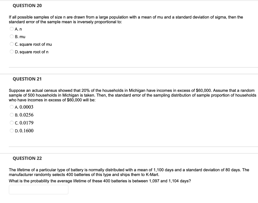 Solved If all possible samples of size n are drawn from a