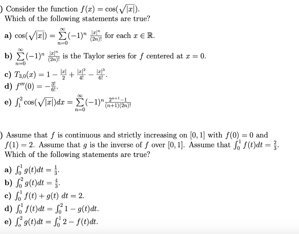 Solved Consider The Function F X Cos V X Which O Chegg Com