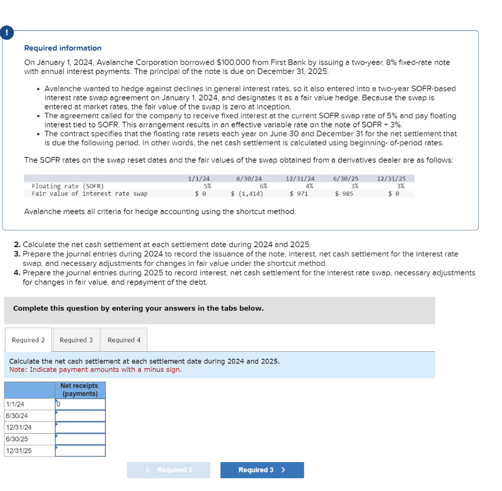 Required information On January 1, 2024, Avalanche